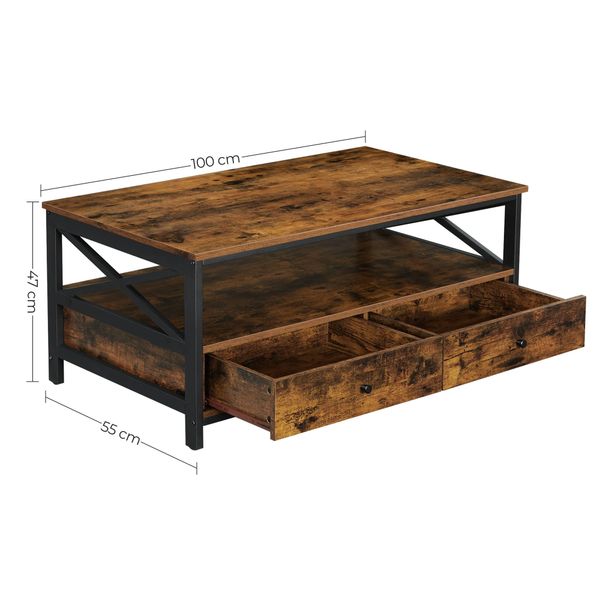 Stolik kawowy OSKAR 100x55 cm rustykalny 2 szuflady styl loft GAB zdjęcie 4