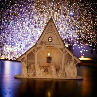 Szopka bożonarodzeniowa drewniana z podświetleniem led 36 x 46 x 14 cm