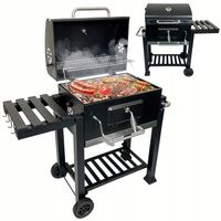 DUZY GRILL PREMIUM WĘGLOWY PODWÓJNY RUSZT TERMOMETR + 4x MATA BBQ 1011