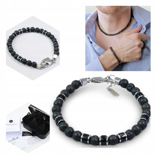 Bransoletka Męska Srebrna Prezent Dla Faceta Prezent Na Święta Lawa Onyks na Arena.pl