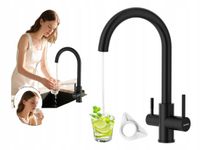 Bateria Kuchenna Zlewozmywakowa Czarna Trójdrożna Obrotowa Wylewka Matowa