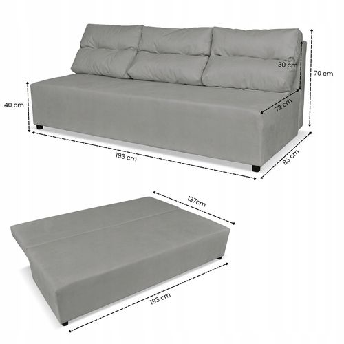 Kanapa sofa KIMO funkcja spania pojemnik Family Meble Hunter j. szary welur na Arena.pl