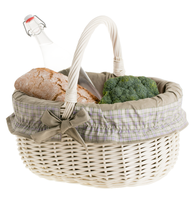 Wiklinowy Kosz "Wałkowy" na Zakupy Obszyty Tkaniną Wybielany 42x34 H23/36 cm