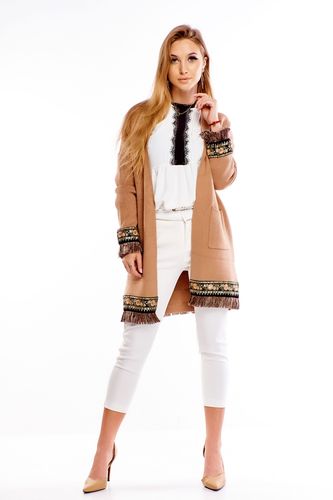 Sweter z frędzelkami - Beżowy U na Arena.pl