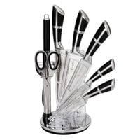 zestaw 9 elem. noży kuchennych w stojaku z ostrzałką i nożycami e-6262