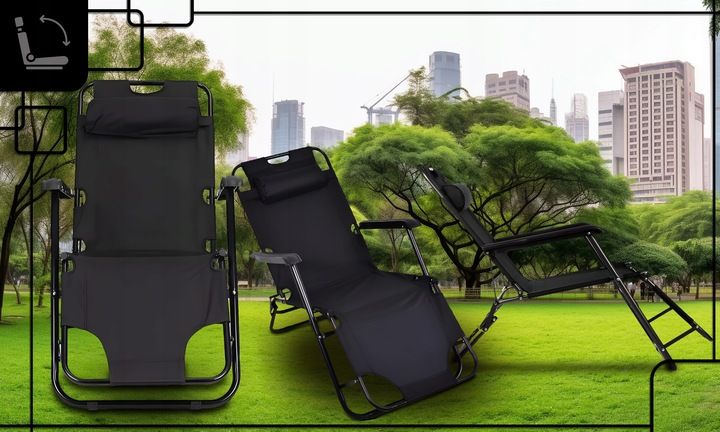 LEŻAK OGRODOWY SKŁADANY REGULOWANE KRZESŁO TURYSTYCZNE PLAŻOWE Z ZAGŁÓWKIEM zdjęcie 4