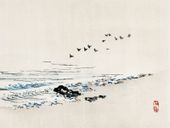 Plakat 20x15cm Beach Scenery, Kōno Bairei Japoński Vintage do Salonu