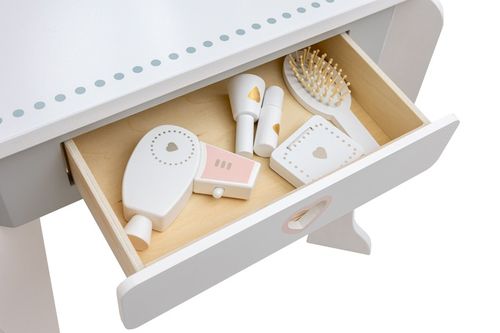Drewniana toaletka dla dziewczynki z krzesełkiem lustro akcesoria szuflada na Arena.pl