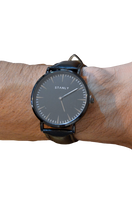 Elegancki męski zegarek czarny, skórzany pasek koperta czarna