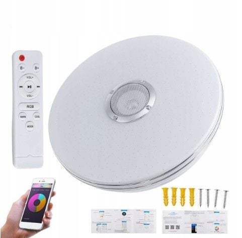 Lampa plafon LED RGB Kolorowa GŁOŚNIK Bluetooth 60w + Pilot Aplikacja na Arena.pl