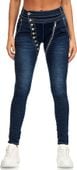 Jeansy damskie slim fit rurki z guzikami ciemnoniebieskie rozmiar 48 4XL