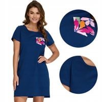 KOSZULA NOCNA DAMSKA BAWEŁNIANA GRANATOWA W KWIATY SENIZO XL