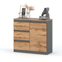 Komoda Do Sypialnia Wąska 80cm Agnes Plus 3 Szuflady Szafka Szara Dąb Wotan