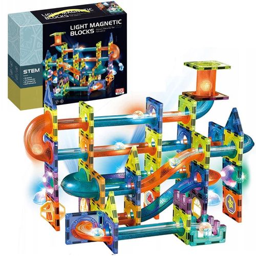 Klocki Magnetyczne Świecące Tor Kulkowy 110 Elementów Kulodrom na Arena.pl