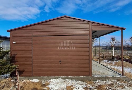 Garaż blaszany 4x6m + wiata 1,5m brama uchylna drzwi dach dwuspadowy TS1065 na Arena.pl