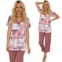 Komfortowa Wzorzysta Piżama Damska De Lafense Dwuczęściowa Wiskoza Akwarele