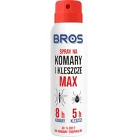 Skuteczny spray na komary i kleszcze MAX 30% DEET ochrona do 8h 90ml BROS