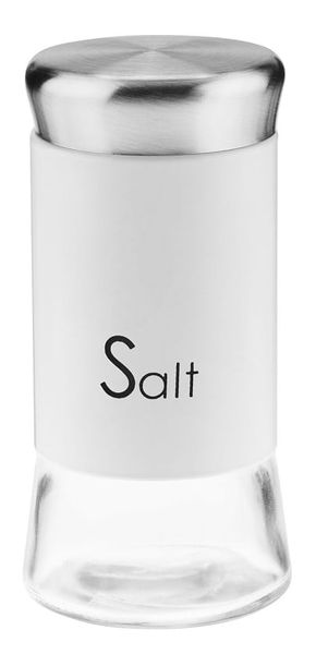 Przyprawnik pojemnik szklany sól GRENO 150 ml stal napis SALT biały zdjęcie 1