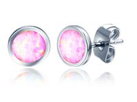 ELEGANCKIE RODOWANE SREBRNE KOLCZYKI WKRĘTKI KÓŁKA KÓŁECZKA RÓŻOWY OPAL