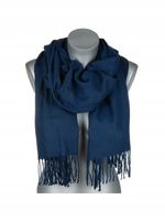 Versoli - ciepły modny szalik frędzle niebieski granat ST-6-12N 180cmx70cm