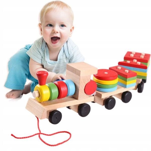 POCIĄG DREWNIANY WAGONIKI + KLOCKI zdjęcie 1