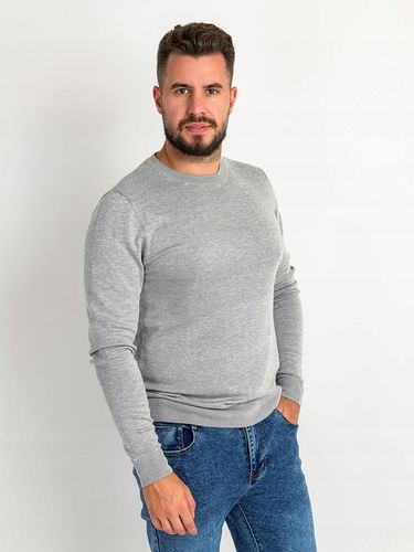 Sweter Męski z Wiskozą Pullover Dopasowany Gładki Okrągły Dekolt na Arena.pl