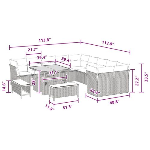 Zestaw Sof na Ogród z poduszką 13 pcs Czarny 100 x 100 x 71 cm na Arena.pl