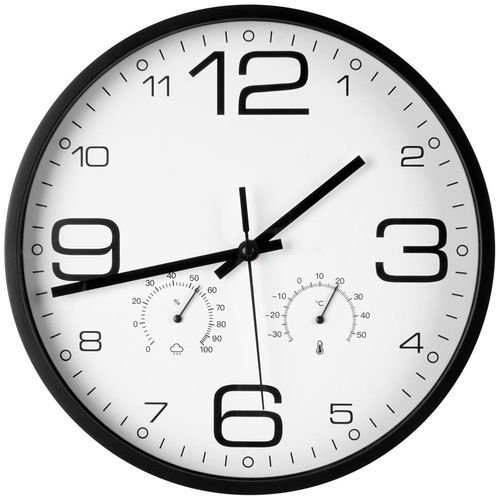 Zegar Ścienny z Termometrem Higrometrem Wiszący na Ścianę Biały Czarny 30cm na Arena.pl