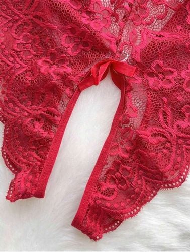 BORDOWE CZERWONE EROTYCZNE BODY KORONKOWE OTWARTYM KROKIEM DZIURKĄ 38 M/L na Arena.pl