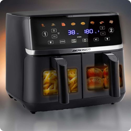 Duża frytkownica beztłuszczowa 10,2l Air fryer XL dwukomorowa Berdsen 1700W BD-657 czarna na Arena.pl