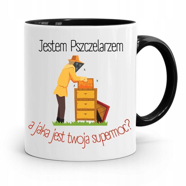 Kubek Czarny Dla Pszczelarza Jestem Pszczelarzem Z Nadrukiem Ze Zdjęciem zdjęcie 1