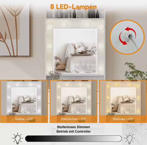 Toaletka sekretarzyk z oświetleniem LED z szafką boczną szuflady na Arena.pl