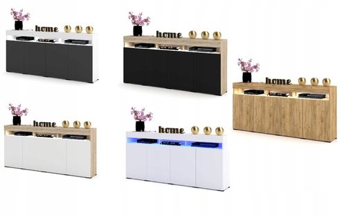 Duża Komoda LUNA 4D 180 Dąb Craft Biała LED na Arena.pl