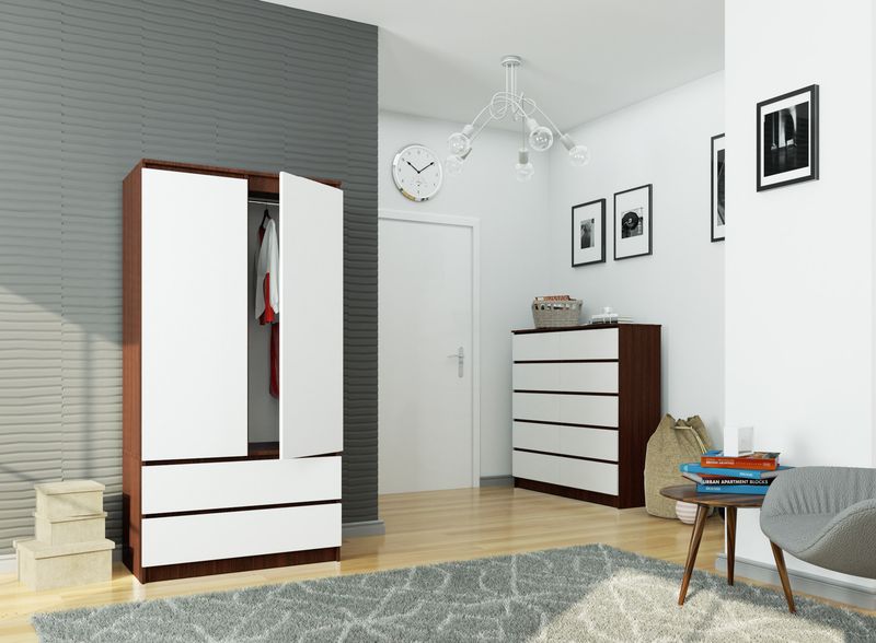 SZAFA S 90 cm 2 DRZWI 2 SZUFLADY WENGE / BIAŁA zdjęcie 6