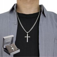 Męski KRZYŻYK SREBRNY z ŁAŃCUSZKIEM + GRATIS Łańcuch WŁOSKI Krzyż PEŁNY