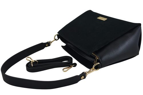 Torebka miejska z naturalnego zamszu i skóry - Czarna na Arena.pl