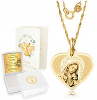 Złoty Łańcuszek 333 Medalik Serce Chrzest Komunia ZŁOTO 333 Grawer