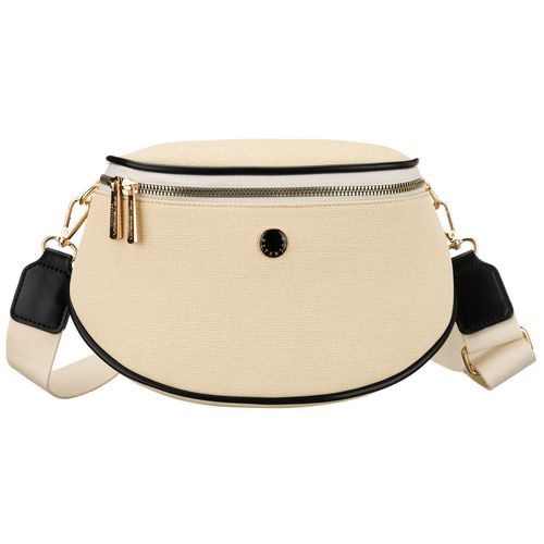 saszetka damska w kolorze ecru z czarnymi elementami, wykonana z materiału na Arena.pl