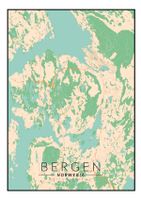 Bergen mapa kolorowa - plakat 70x100 cm