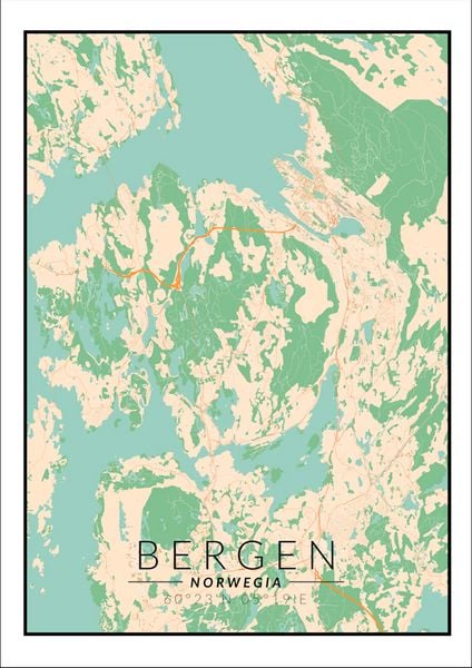Bergen mapa kolorowa - plakat 60x80 cm zdjęcie 1