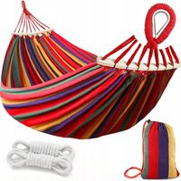 HAMAK OGRODOWY dwuosobowy brazylijski XXL DUŻY CZERWONY ZESTAW 195x150cm