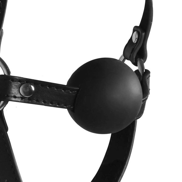 Head Harness With Solid Ball Gag - Black zdjęcie 4