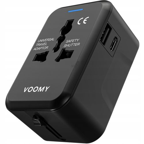 Przejsciowka adapter wtyczka angielska VOOMY, 1x USB-C & 1x USB-A, Czarna na Arena.pl