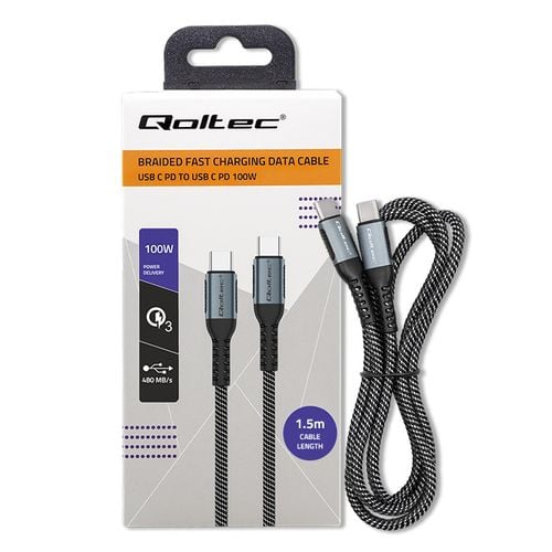 Qoltec Kabel USB 2.0 typ C USB 2.0 typ C 100W QC 3.0 PD 1.5m Czarny na Arena.pl