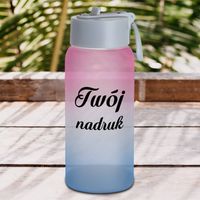 Szklana butelka 750 ml szroniona z plastikowym uchwytem z Twoim nadrukiem - Niebiesko - różowa