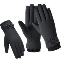 Damskie rękawiczki zimowe elegancka kokardka dotykowe do telefonu czarne