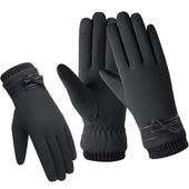 Damskie rękawiczki zimowe elegancka kokardka dotykowe do telefonu czarne