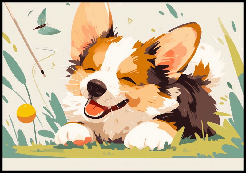 Plakat 100x70cm Beztroski Corgi zdjęcie 2