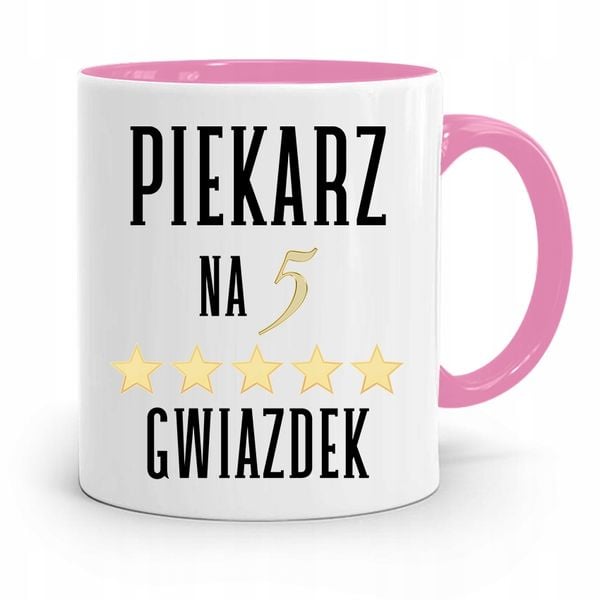 Kubek Różowy Dla Piekarza Piekarz Na 5 Gwiazdek Z Nadrukiem Ze Zdjęciem zdjęcie 1