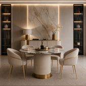 Stół glamour okrągły ryflowany z marmurowym blatem Nutris 135x135